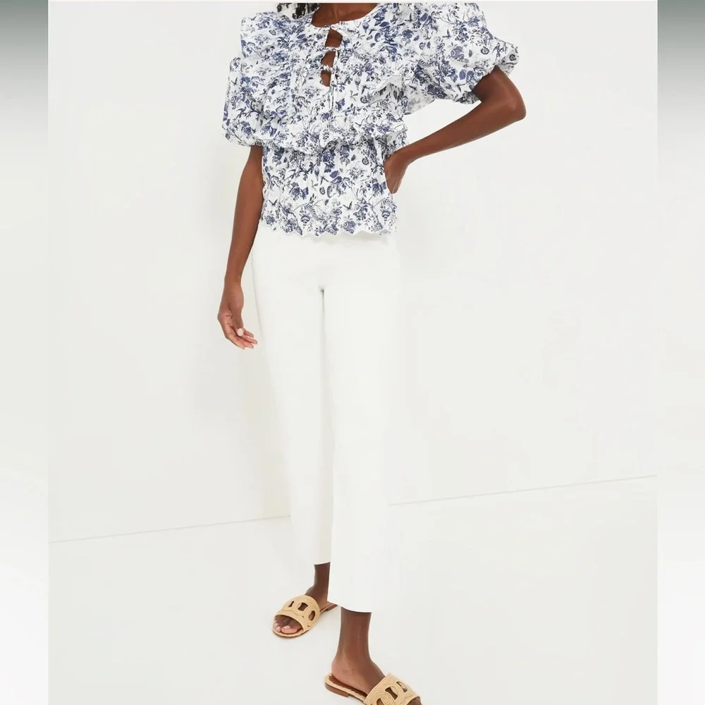 Tuckernuck Hyacinth House Navy Floral Ruffle Nadia Blouse Size Small NEW - Picture 2 of 11